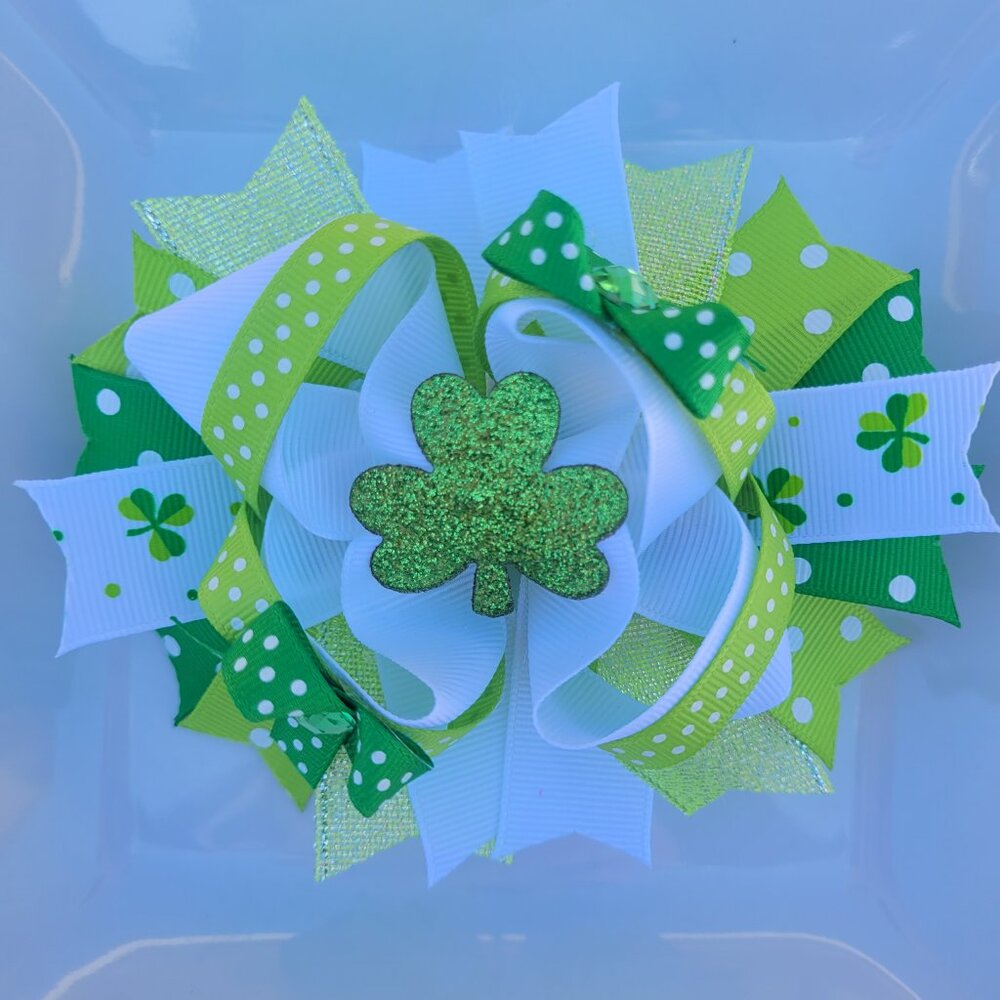 Green and White Shamrock Party Bow